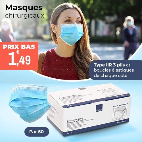 Prix bas masques chirurgicaux 3 plis Abena