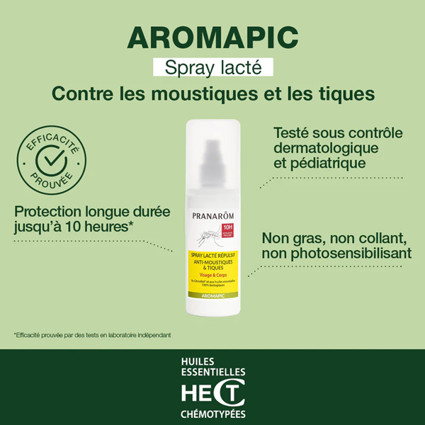 Pranarom Aromapic Spray lacté répulsif anti moustiques et tiques