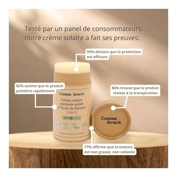 Comme Avant Crème solaire minérale solide bio SPF 50