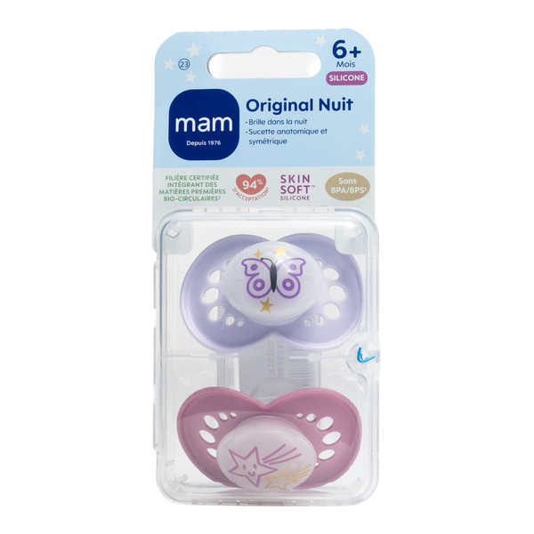 MAM Original sucette silicone anatomique +6 mois Nuit