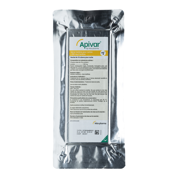 Apivar 10 lanières pour ruches à 500 mg d'amitraz