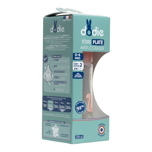 Dodie Biberon Tétine plate débit moyen 270 ml