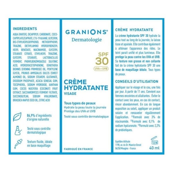 Granions Crème hydratante visage SPF 30