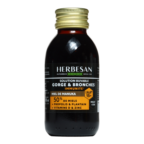 Herbesan sirop Gorge et bronches Miel de Manuka IAA 15+