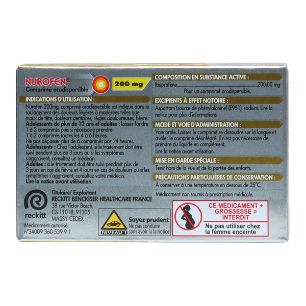 Nurofen 200 mg citron comprimé orodispersible