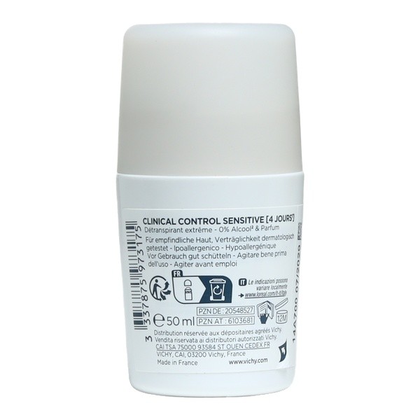 Vichy déodorant détranspirant Clinical Control Sensitive 4 jours bille