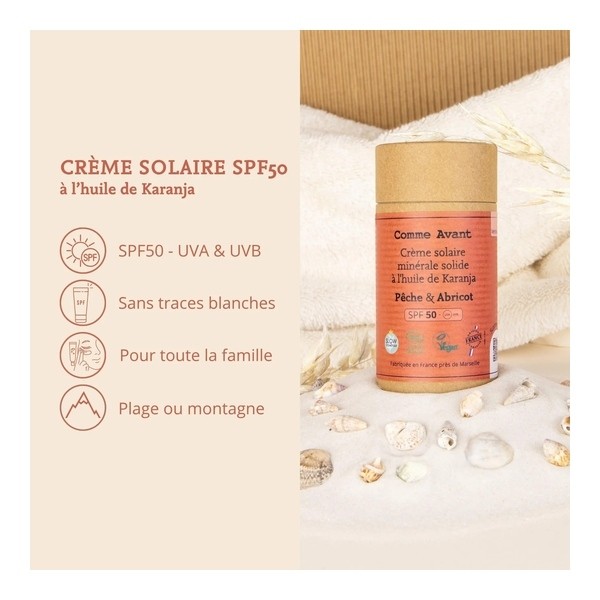 Comme Avant Crème solaire minérale solide bio SPF 50