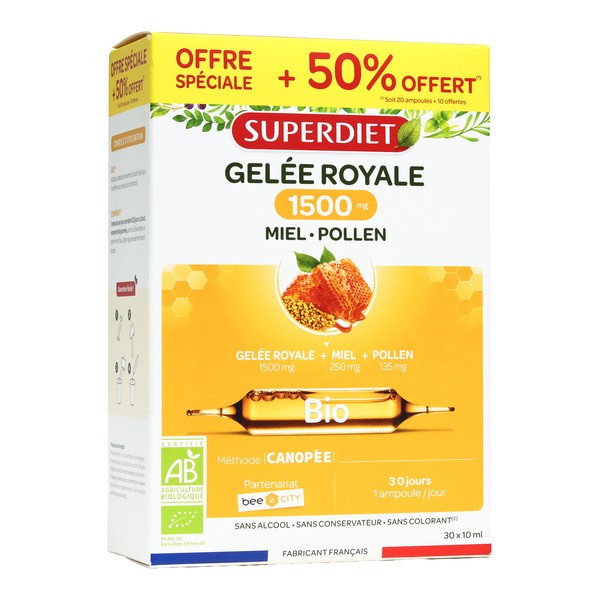 Super Diet Gelée royale 1500 mg bio ampoules