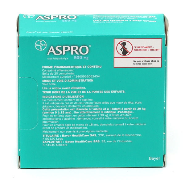 Aspro 500 mg comprimé effervescent