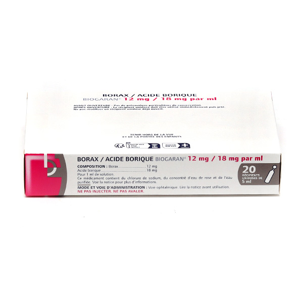 Borax Acide borique Biogaran lavage ophtalmique unidoses