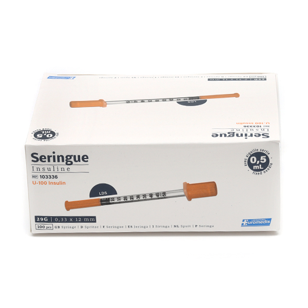 Seringue à insuline avec aiguille 29 G x 100