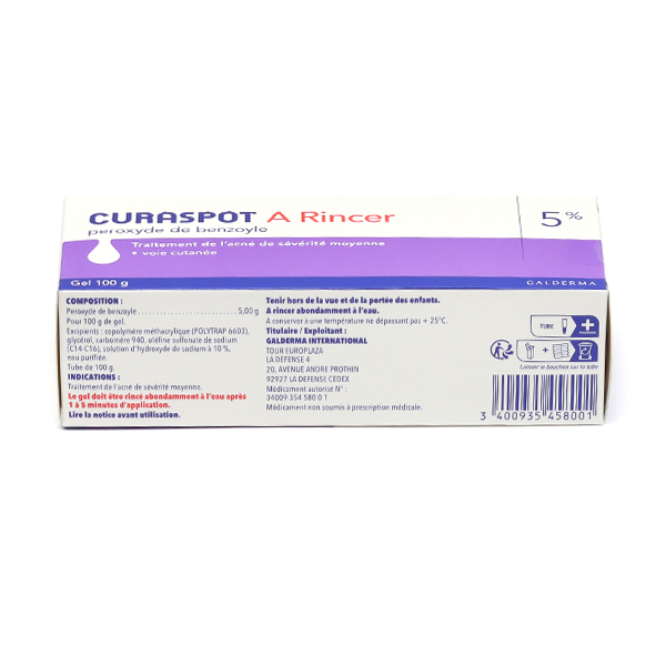 Curaspot à rincer Peroxyde de benzoyle 5 % gel