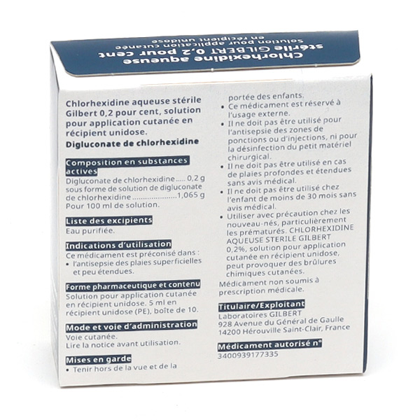 Chlorhexidine aqueuse 0,2 % Gilbert unidose