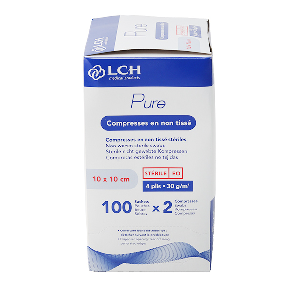 Compresses non tissées stériles 10 x 10 cm LCH Pure