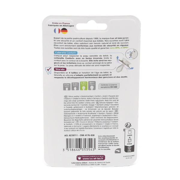 Luc et Léa sucette silicone anatomique 6-18 mois Lot de 2
