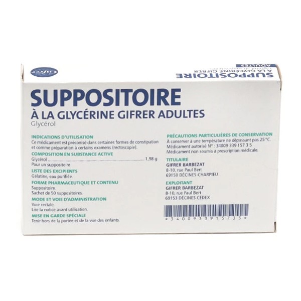 Suppositoire glycérine Adulte