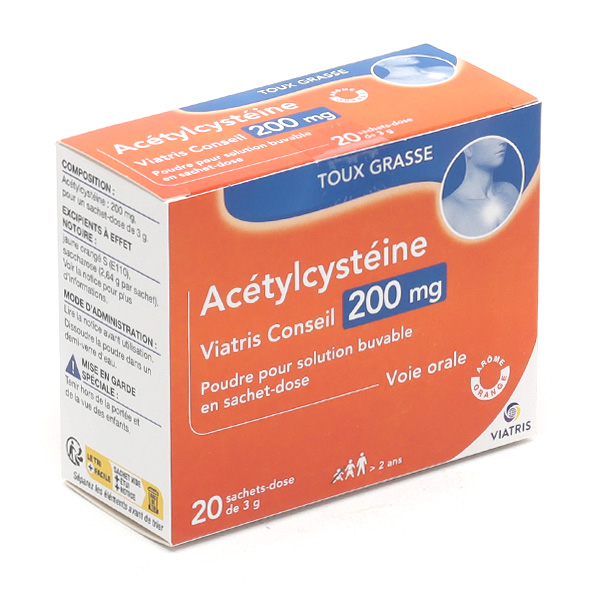 Acetylcysteine 200 mg Viatris poudre sachets