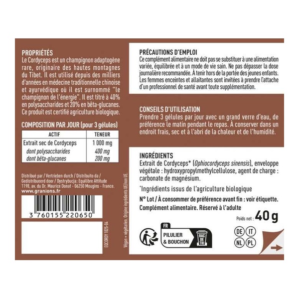 Granions Cordyceps bio 1000 mg gélules
