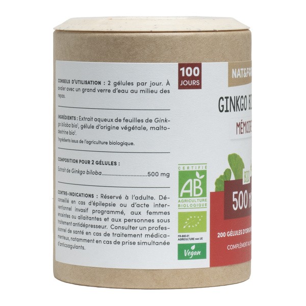 Nat et Form Ecoresponsable Ginkgo biloba Bio gélules