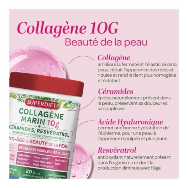 Super Diet Collagène marin 10 g Anti âge et beauté de la peau poudre