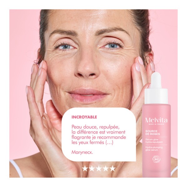 Melvita Source de Roses Sérum glow hydra repulpant bio