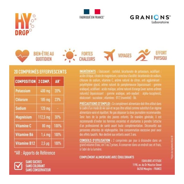 Granions Hydrop Vitamines et Minéraux comprimés