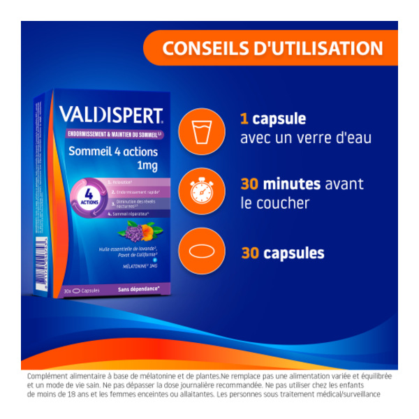 Valdispert Sommeil 4 actions 1 mg capsules