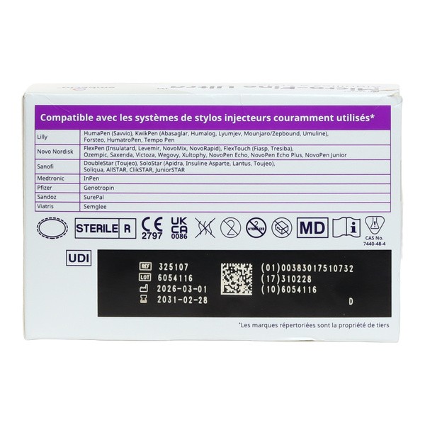 Micro Fine Ultra aiguille pour stylo à insuline x100