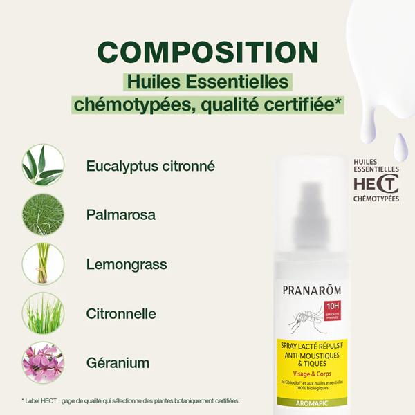 Pranarom Aromapic Spray lacté répulsif anti moustiques et tiques