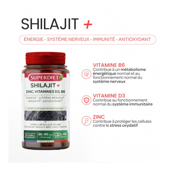 Super Diet Shilajit + Zinc vit D3 B6 gélule