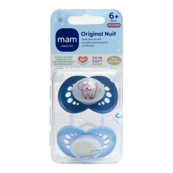 MAM Original sucette silicone anatomique +6 mois Nuit