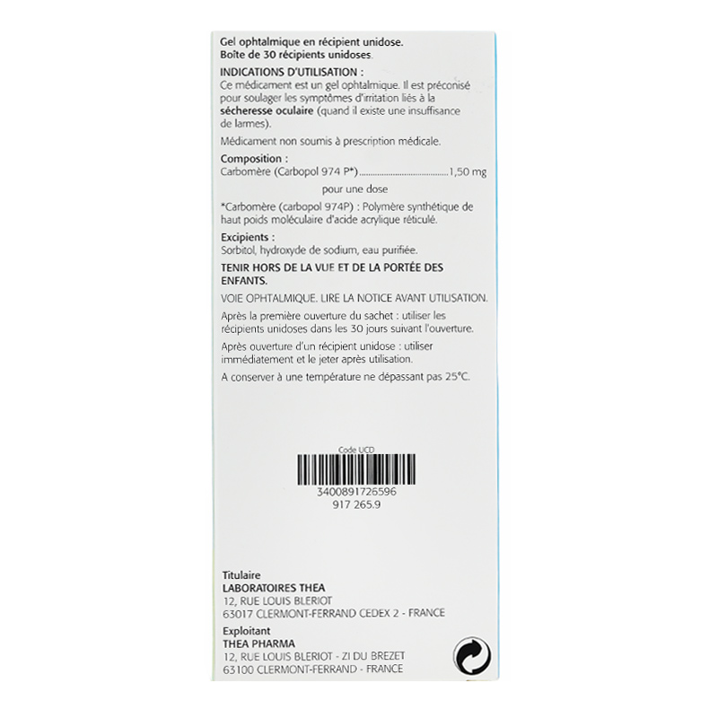 Gel larmes gel ophtalmique unidoses