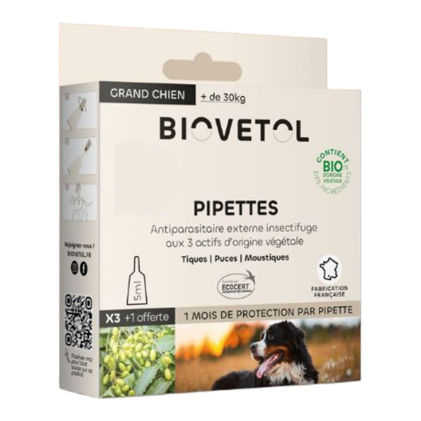 Pipette antiparasitaire chien Biovetol Bio