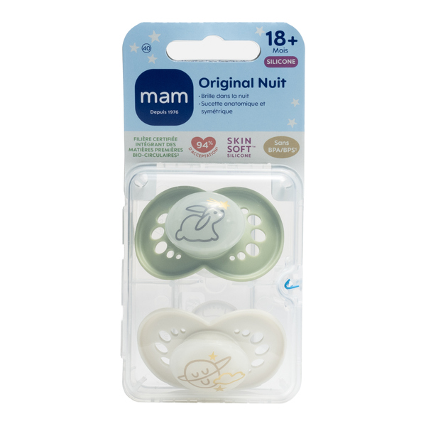 MAM Original sucette silicone anatomique +18 mois Nuit