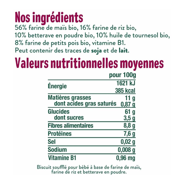 Good Goût Biscuits soufflés Maïs Riz Petits pois Betterave bio Dino