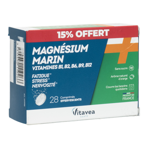 Vitavea Magnésium marin Vitamines B1 B2 B6 B9 B12 comprimés effervescents