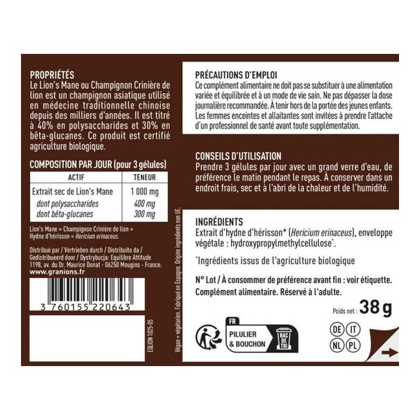 Granions Lion's Mane 1000 mg Bio gélules