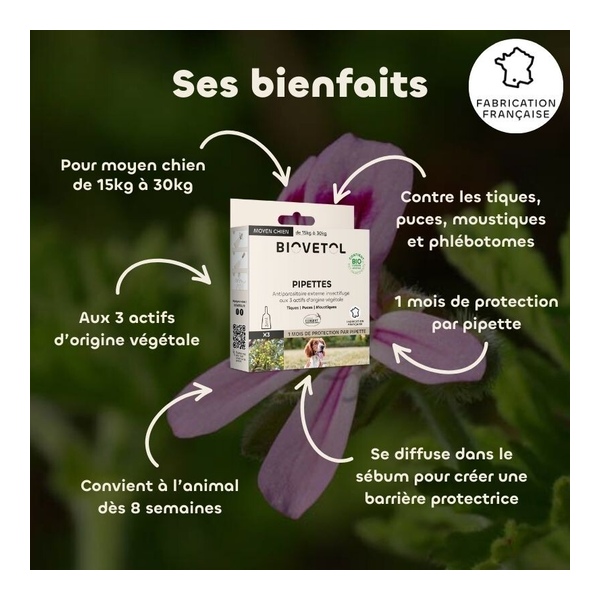 Pipette antiparasitaire chien Biovetol Bio
