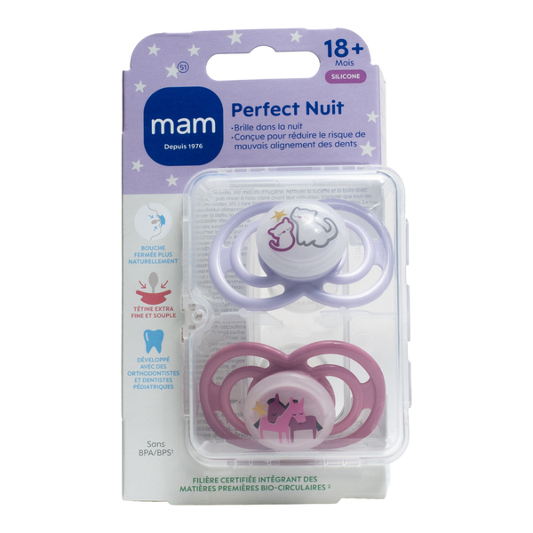 MAM Perfect Nuit Sucette symétrique silicone 18 mois et +