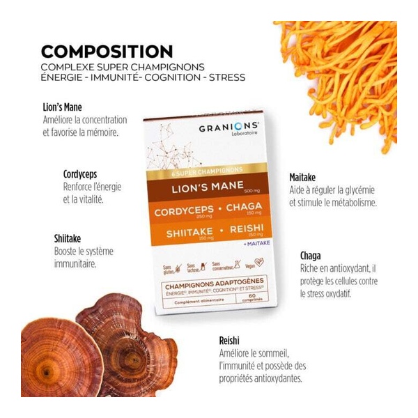 Granions Champignons adaptogènes comprimés