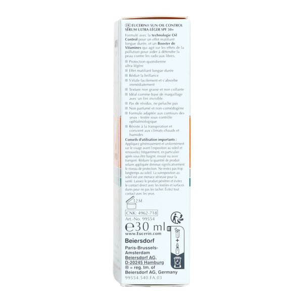 Eucerin Oil Control Sérum solaire UV ultra léger SPF 50+