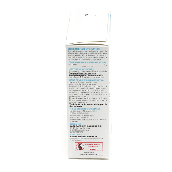 Minoxidil 2 % solution Chute de cheveux