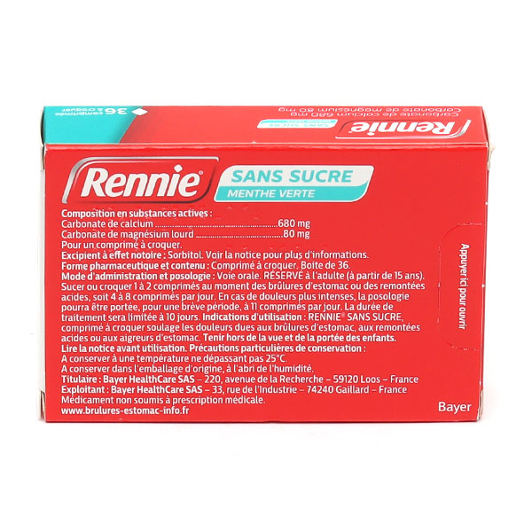 Pastille Rennie  sans sucre menthe verte