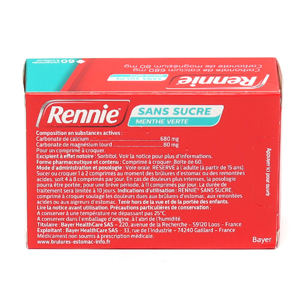 Pastille Rennie  sans sucre menthe verte