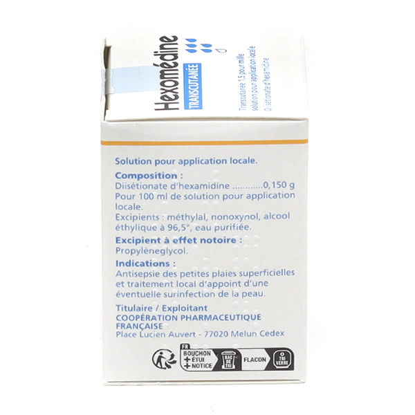 Hexomedine transcutanée solution antiseptique