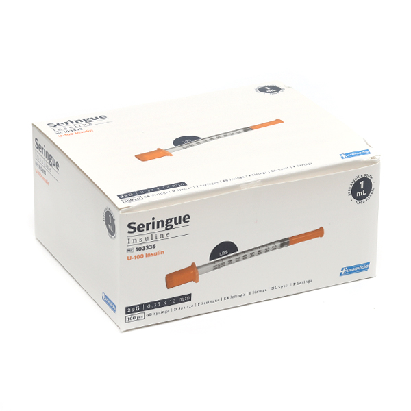 Seringue à insuline avec aiguille 29 G x 100