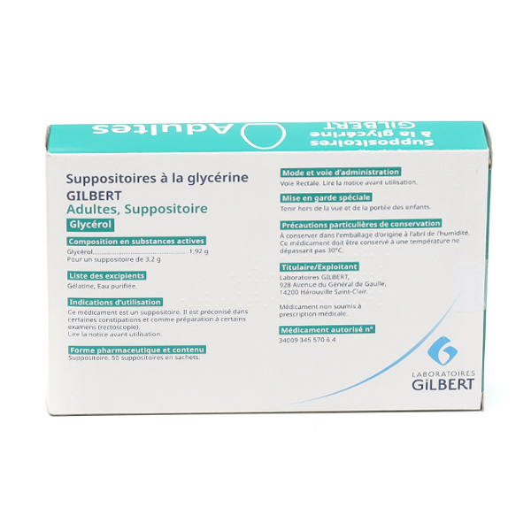Suppositoire glycérine Adulte Gilbert