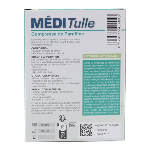 Méditulle tulle gras 10 compresses paraffinées