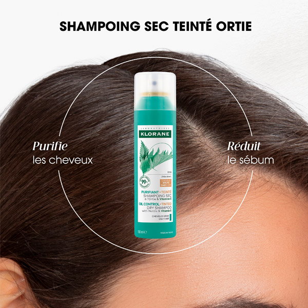Klorane shampoing sec à l'ortie cheveux bruns