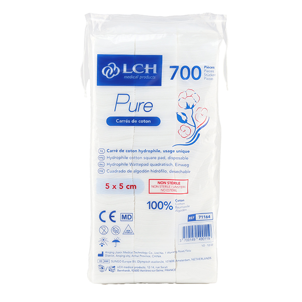 LCH Pure Carrés de coton non stériles 5 x 5 cm